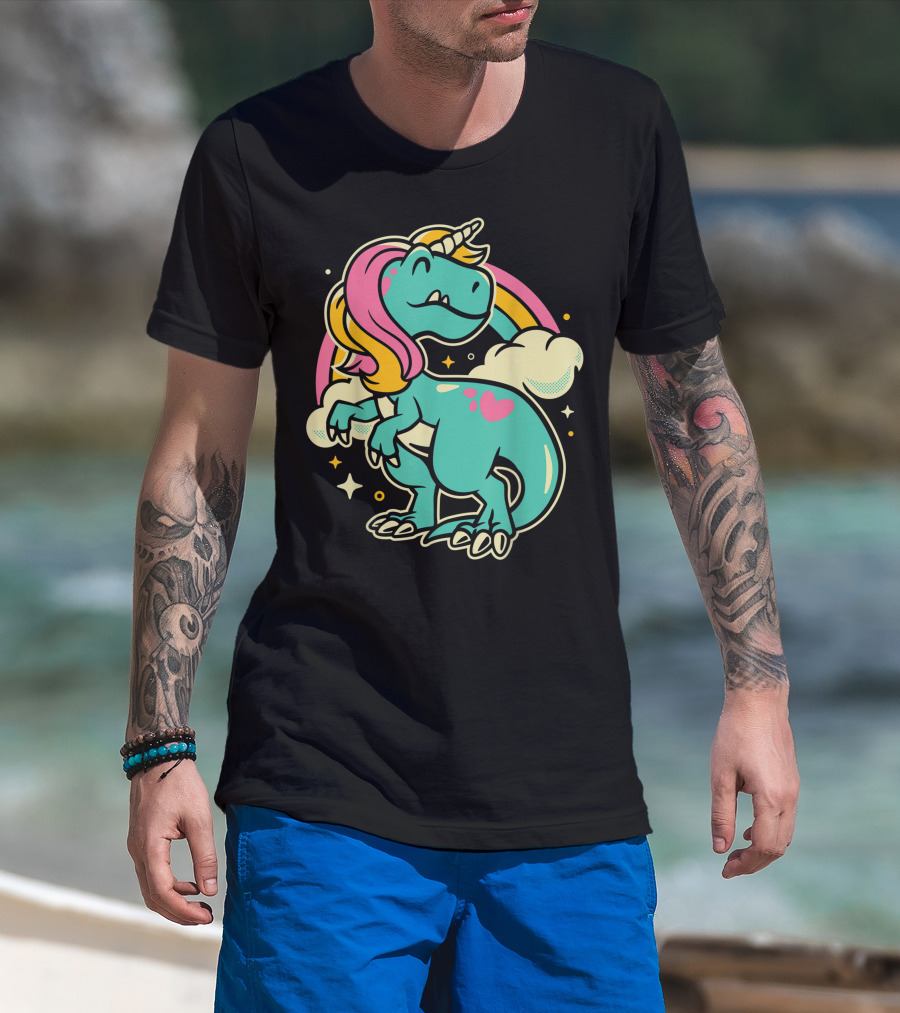 Majestic Unicornasaurus Rex Rainbow Dinosaur With Pink Heart T-Shirt