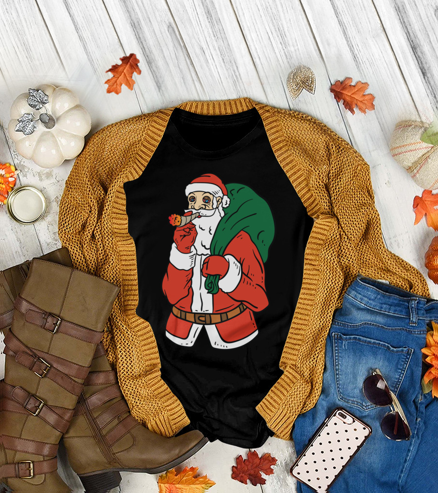 Santa Claus Smoking Weed Cannabis Marijuana Carrying Bag T-Shirt