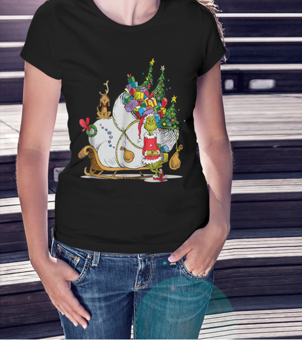 Dr Seuss Grinch Max Presents And Christmas Trees Sleigh T-Shirt