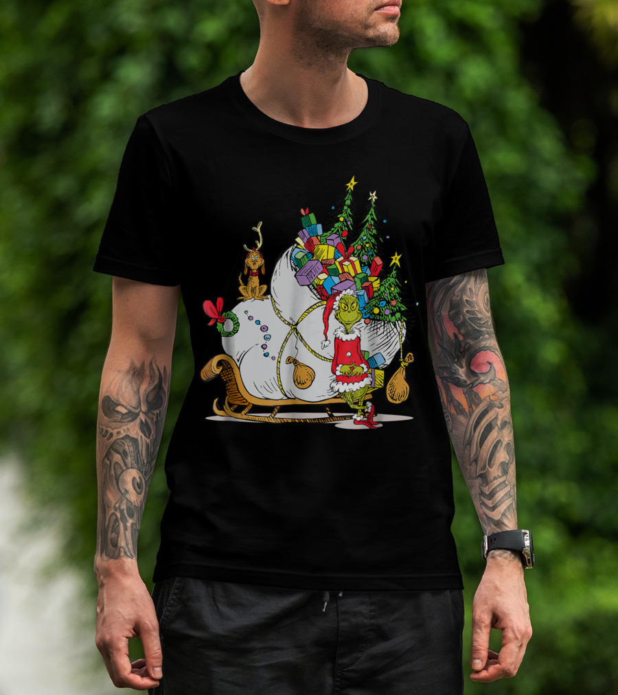 Dr Seuss Grinch Max Presents And Christmas Trees Sleigh T-Shirt