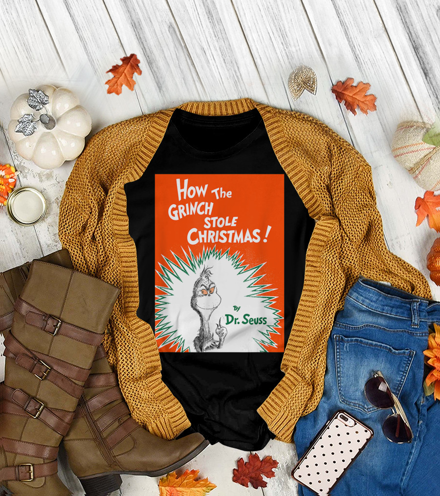 How The Grinch Stole Christmas By Dr. Seuss Book Cover T-Shirt