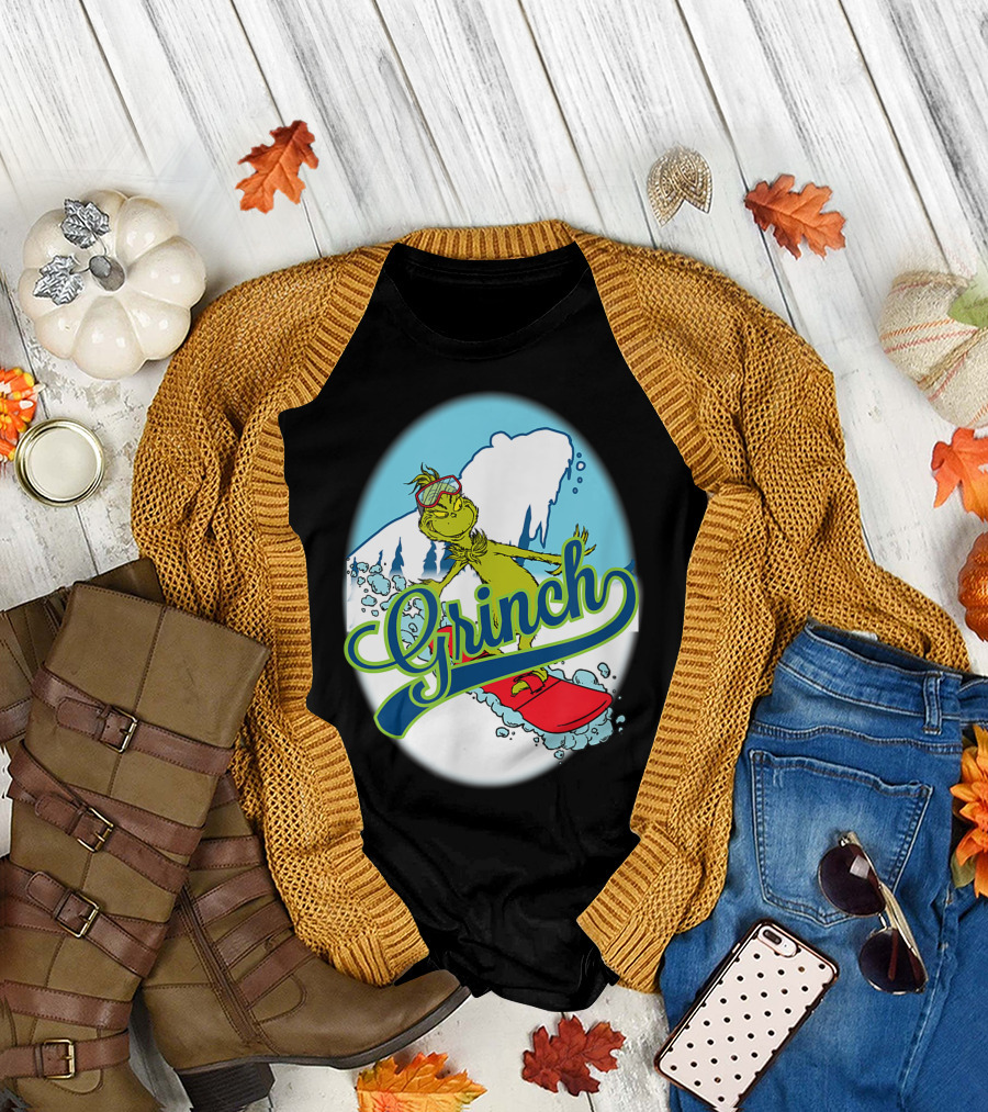 Grinch Snowboarding Dr Seuss Style Adventure T-Shirt