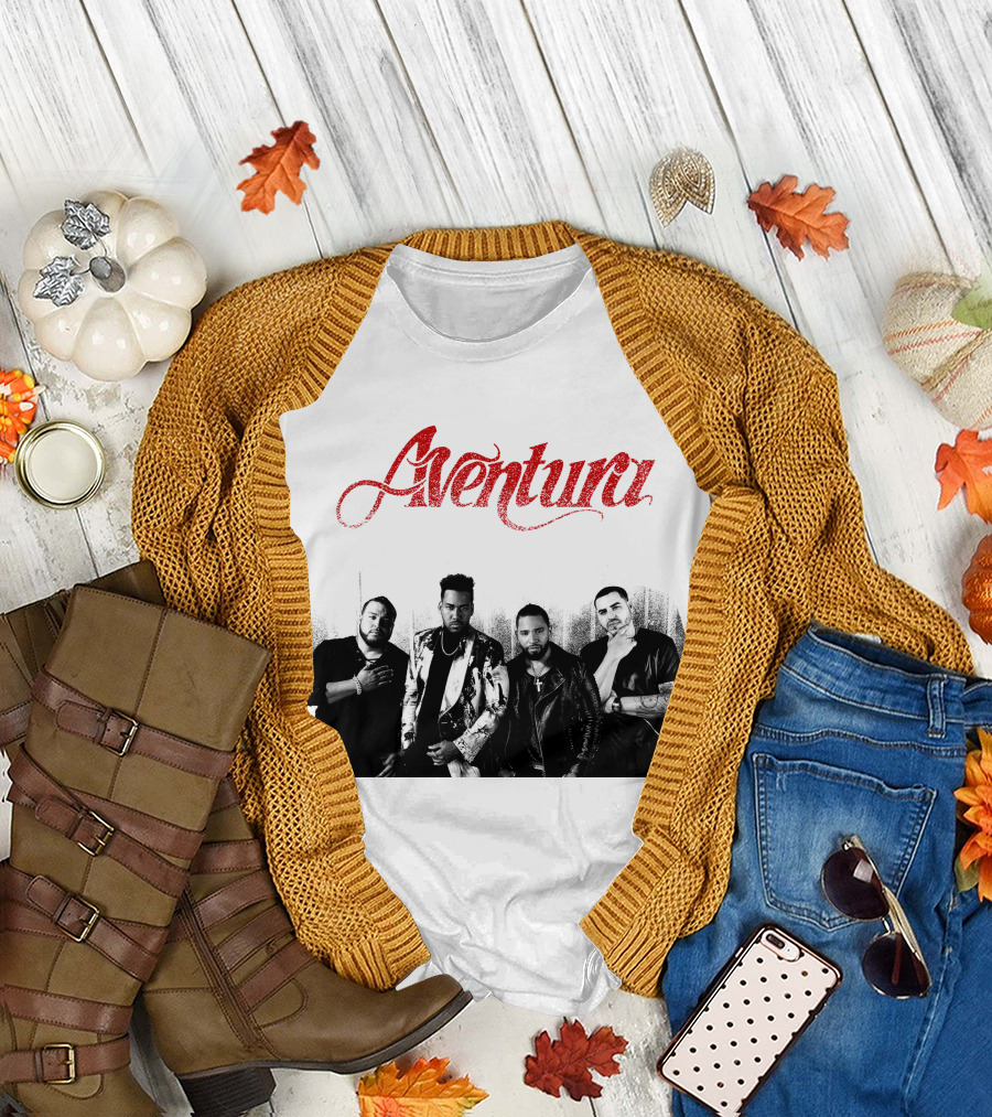Aventura Band Vintage Black and White Red Script T-Shirt