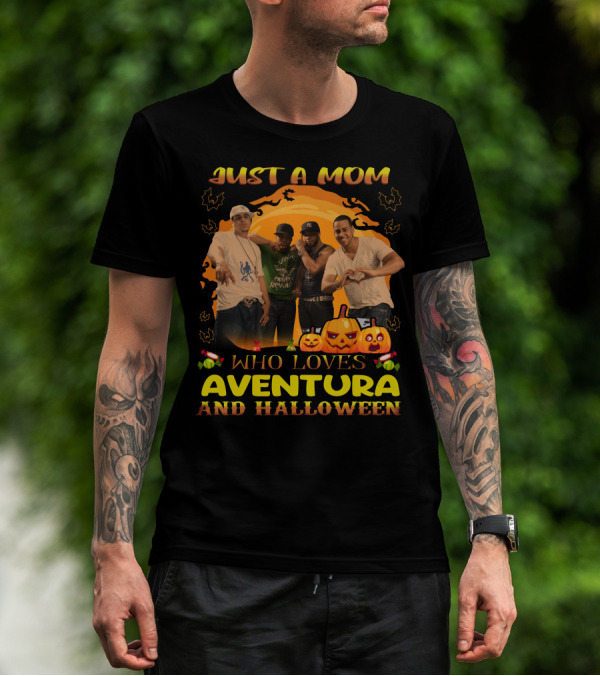 Just A Mom Who Loves Aventura Halloween Pumpkins Bats T-Shirt