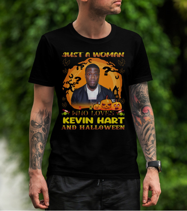 Just A Woman Who Loves Kevin Hart And Halloween Pumpkins T-Shirt