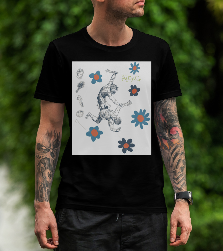 Alex G Floral Mythical Battle With Blue And Orange Flowers T-Shirt