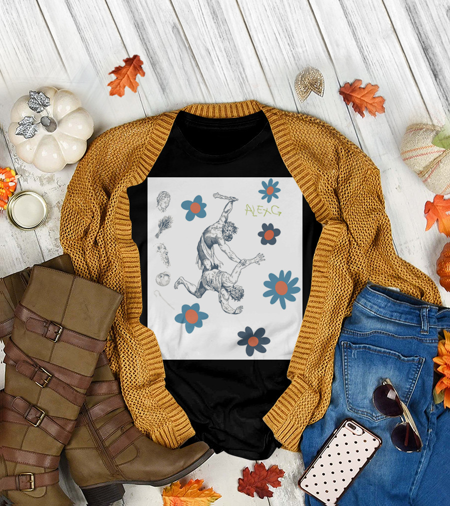 Alex G Floral Mythical Battle with Blue and Orange Flowers T-Shirt