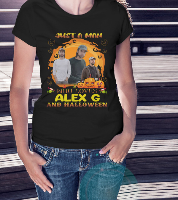 Just A Man Who Loves Alex G And Halloween Pumpkin Candy Bats Scene T-Shirt