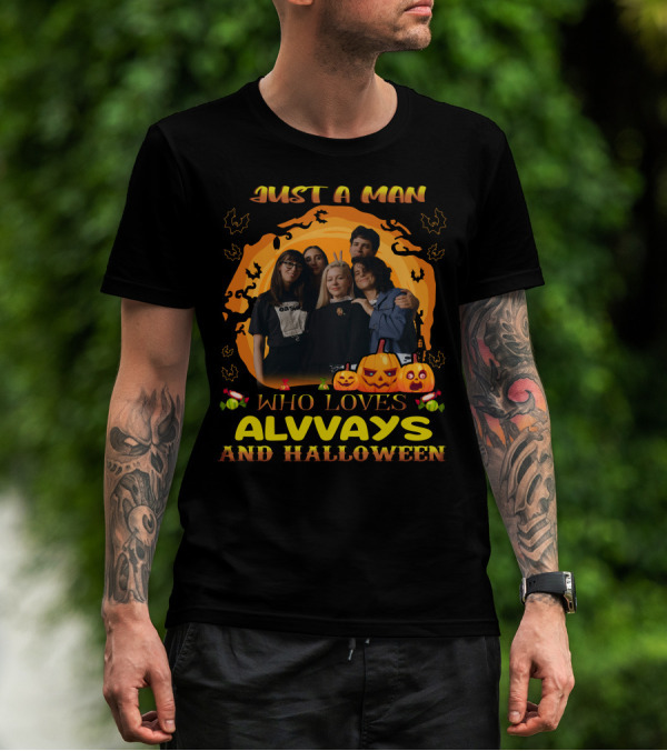 A Man Who Loves Alvvays With Halloween Pumpkins And Bats T-Shirt
