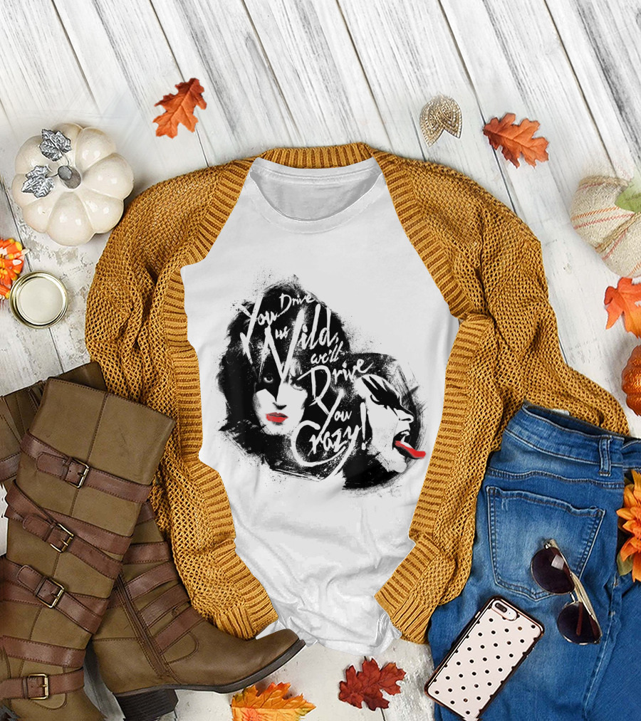 KISS You Drive Us Wild Crazy Faces Red Lips T-Shirt