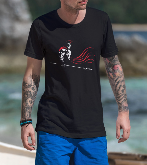 SPARTAN Warrior With Red Cape And Spear T-Shirt