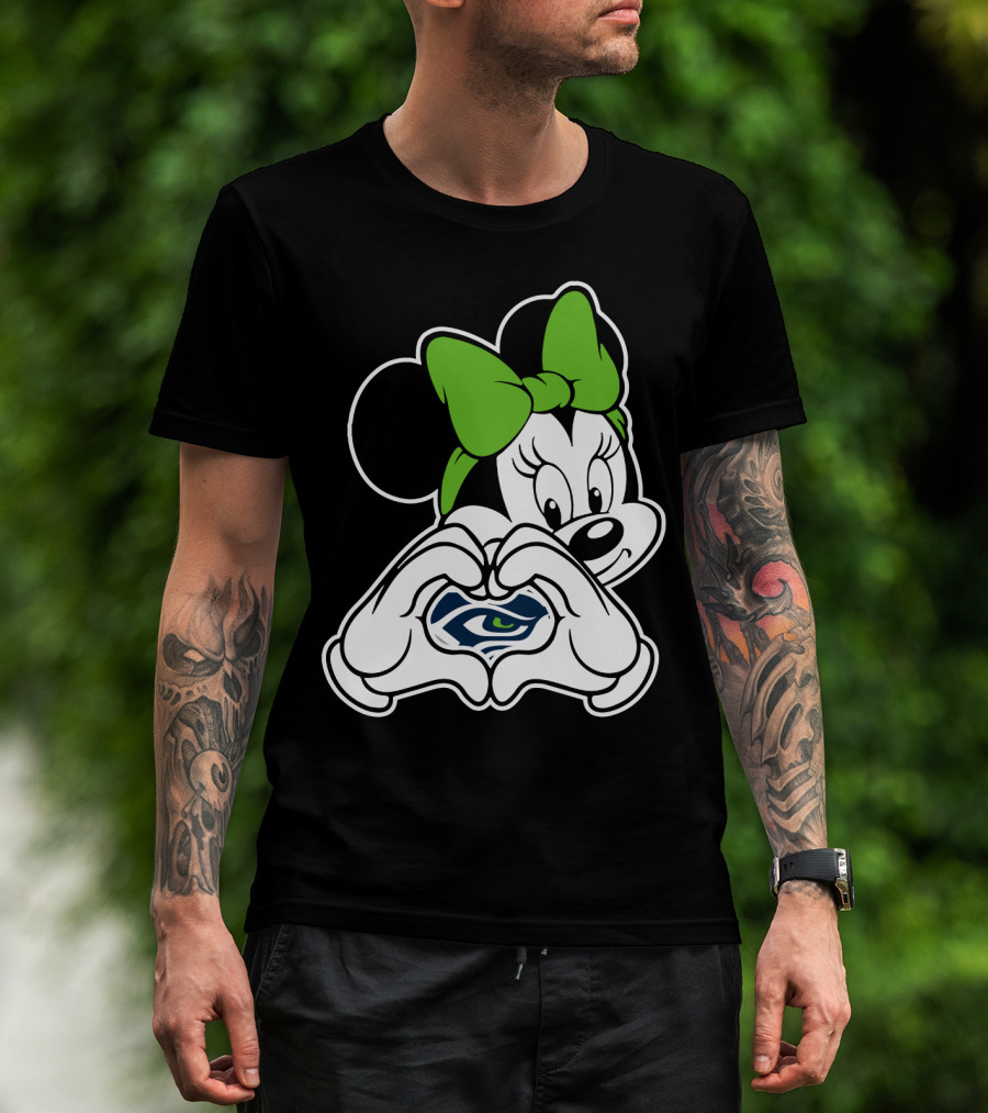 Seattle Seahawks Minnie Mouse Heart Hands Green Bow T-Shirt