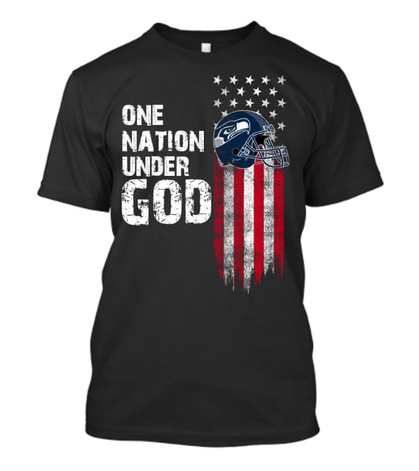 One Nation Under God Seattle Seahawks American Flag Football Helmet T-Shirt