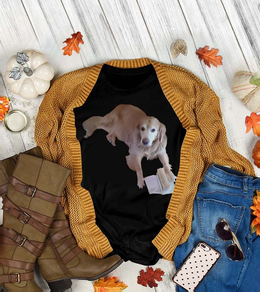 Golden Retriever Engaged with Open Book T-Shirt