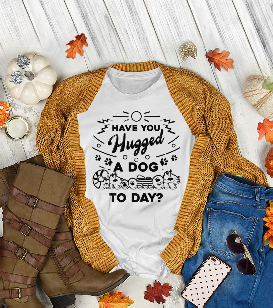 Have You Hugged A Dog Groomer Today Paw Prints and Whimsical Lettering T-Shirt