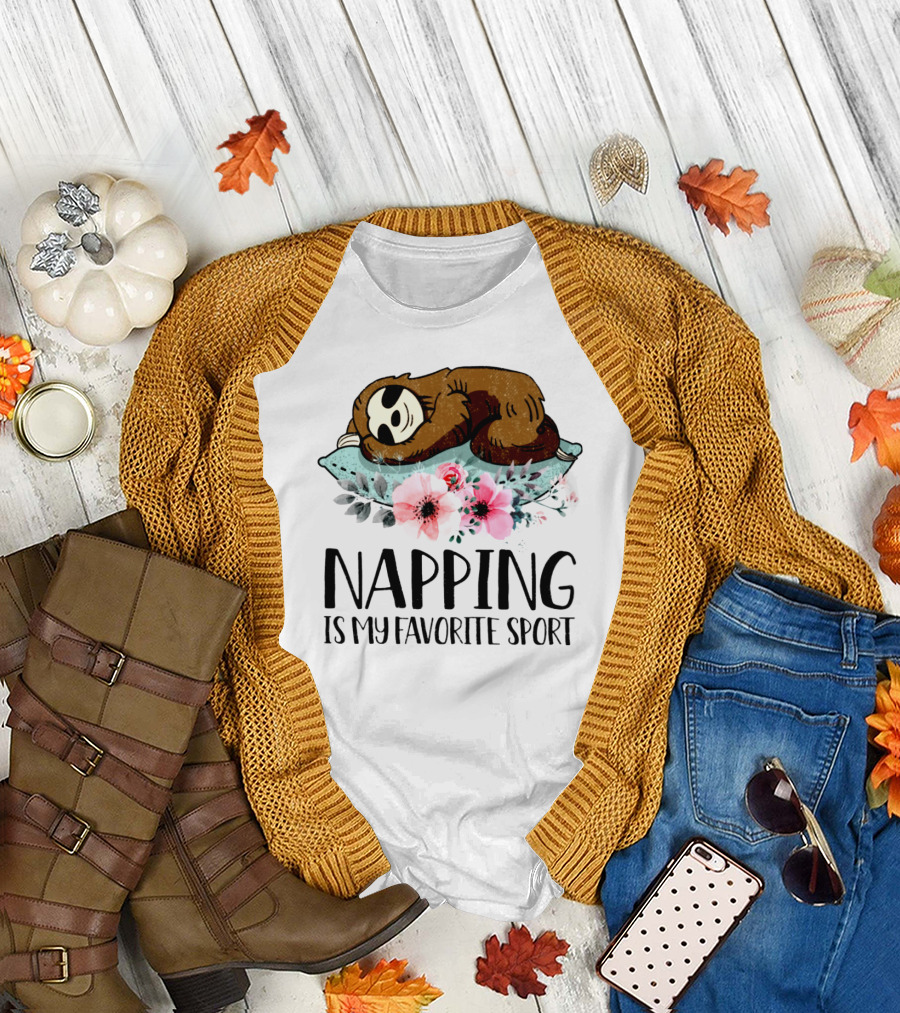 Sloth Napping Is My Favorite Sport with Floral Accents T-Shirt