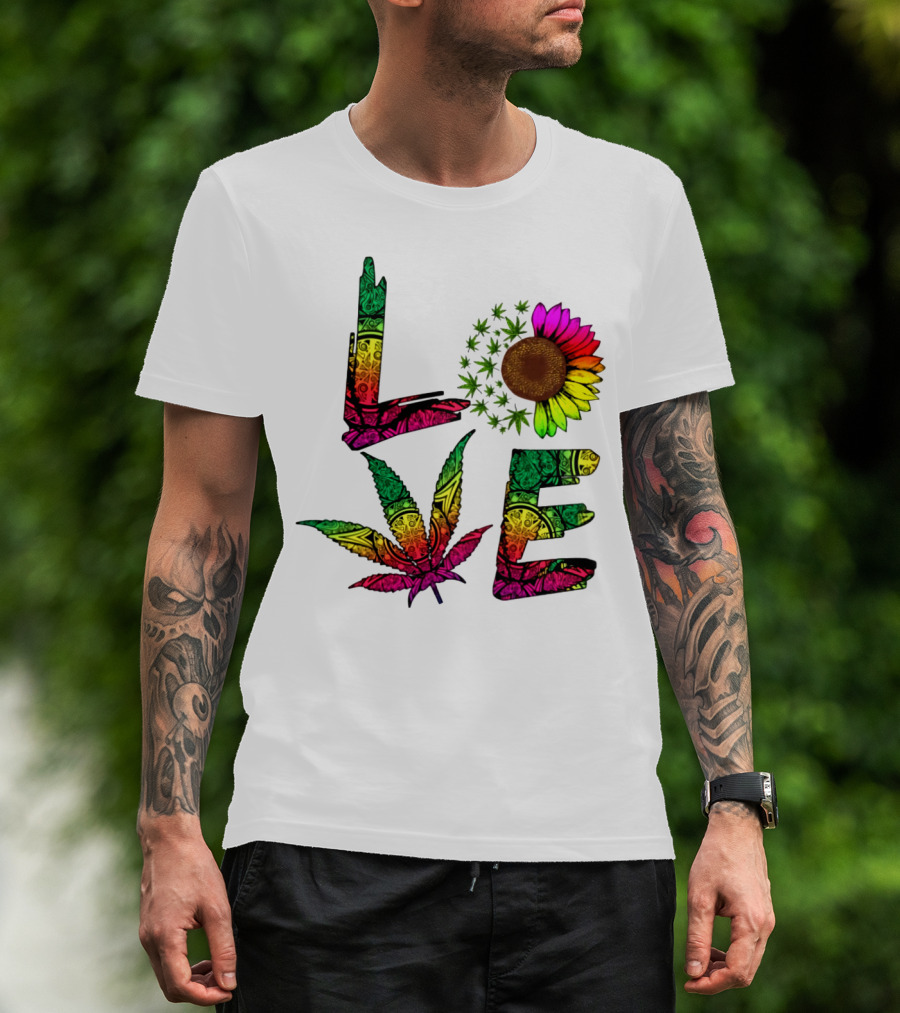 LOVE Weed Sunflower Leaf Rasta T-Shirt