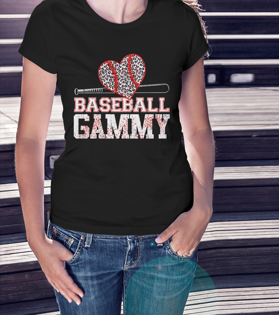 Baseball Gammy Leopard Heart Bat T-Shirt