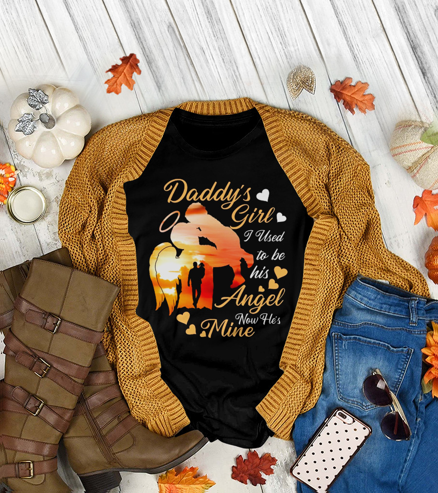 Daddy's Girl I Used To Be His Angel Now He's Mine Hearts Sunset T-Shirt