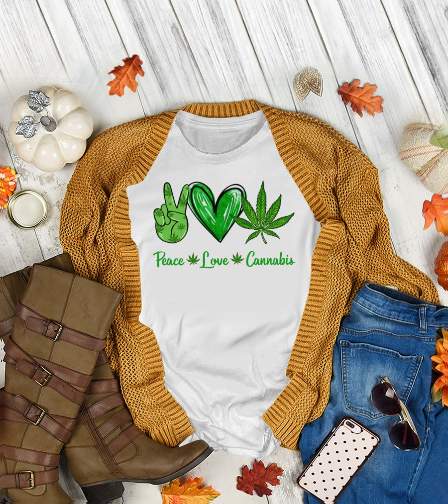 Peace Love Cannabis Green Symbols T-Shirt