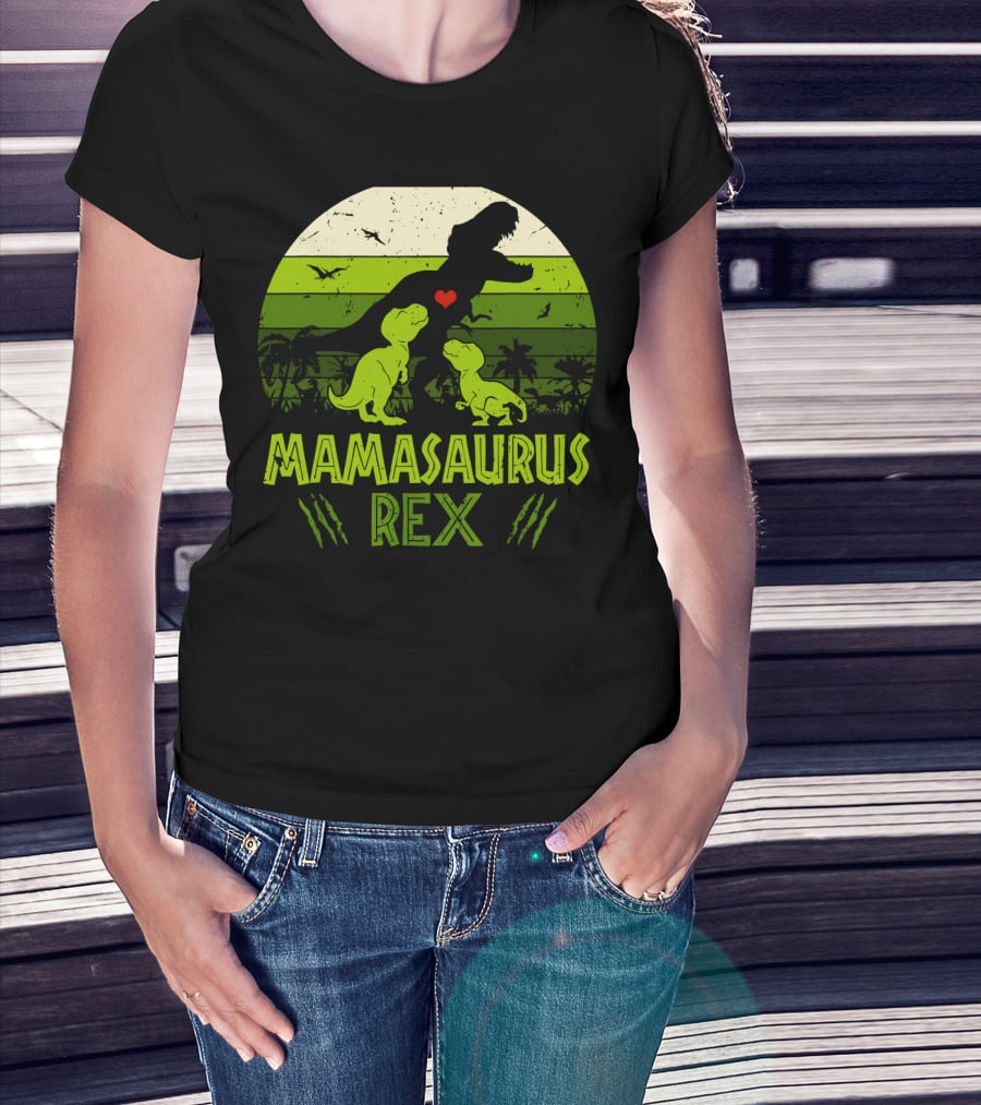 Vintage Retro Mamasaurus Rex Dinosaur Lover 2 Kids T-Shirt