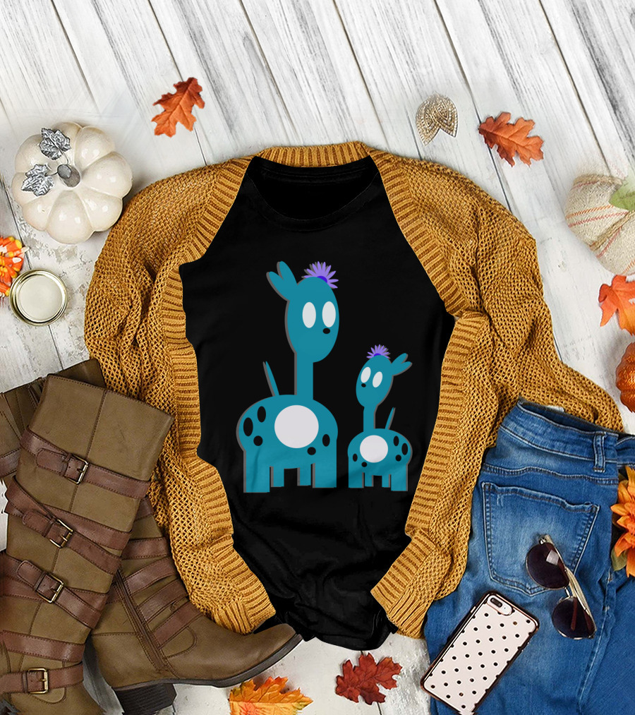 Youthful Blue Creature Duo with Purple Flower Tufts and White Spots T-Shirt