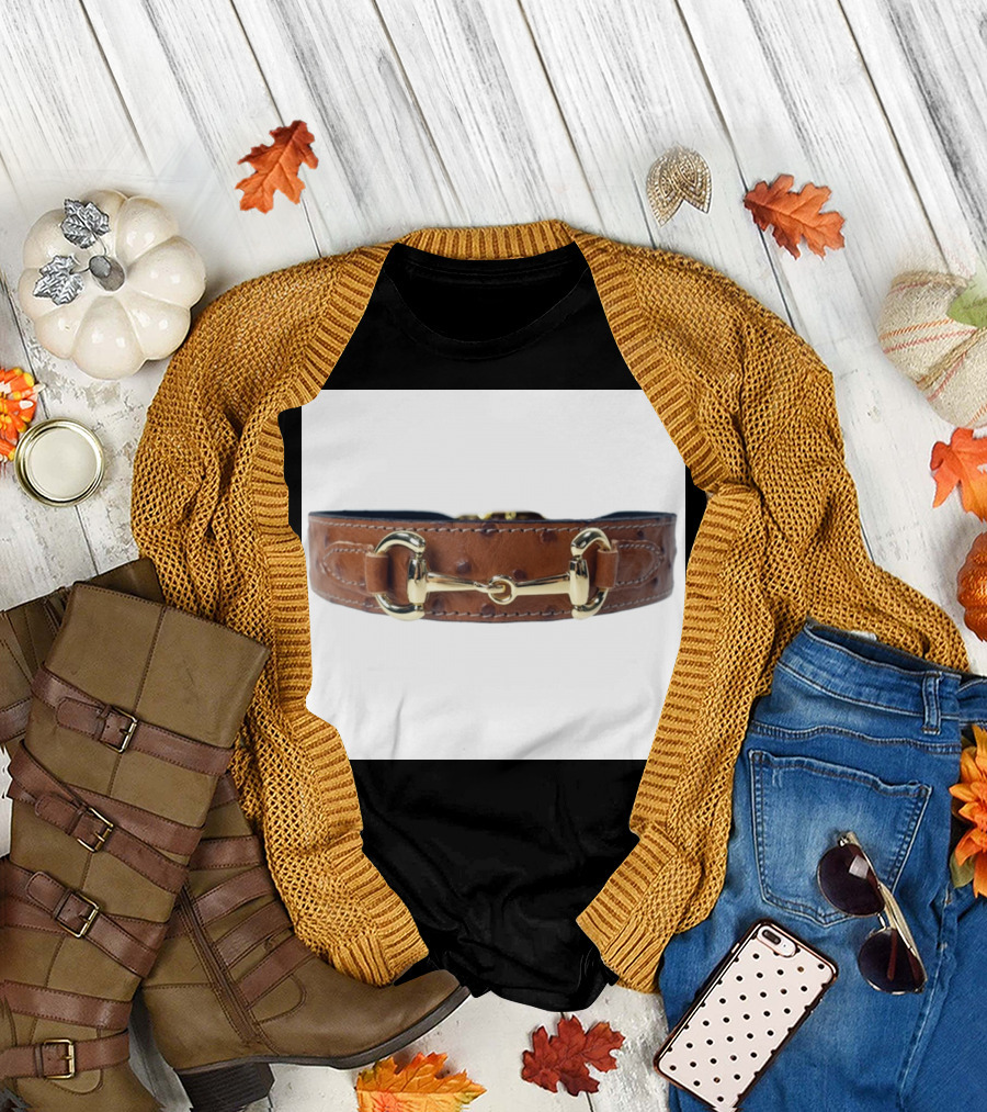 Luxury Brown Leather Dog Collar with Gold Hardware and Equine-Inspired T-Shirt