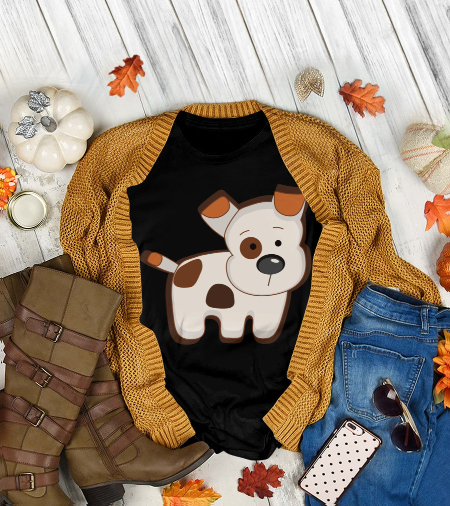 Cartoon Dog with Brown Spots Animation Cute Drawing T-Shirt