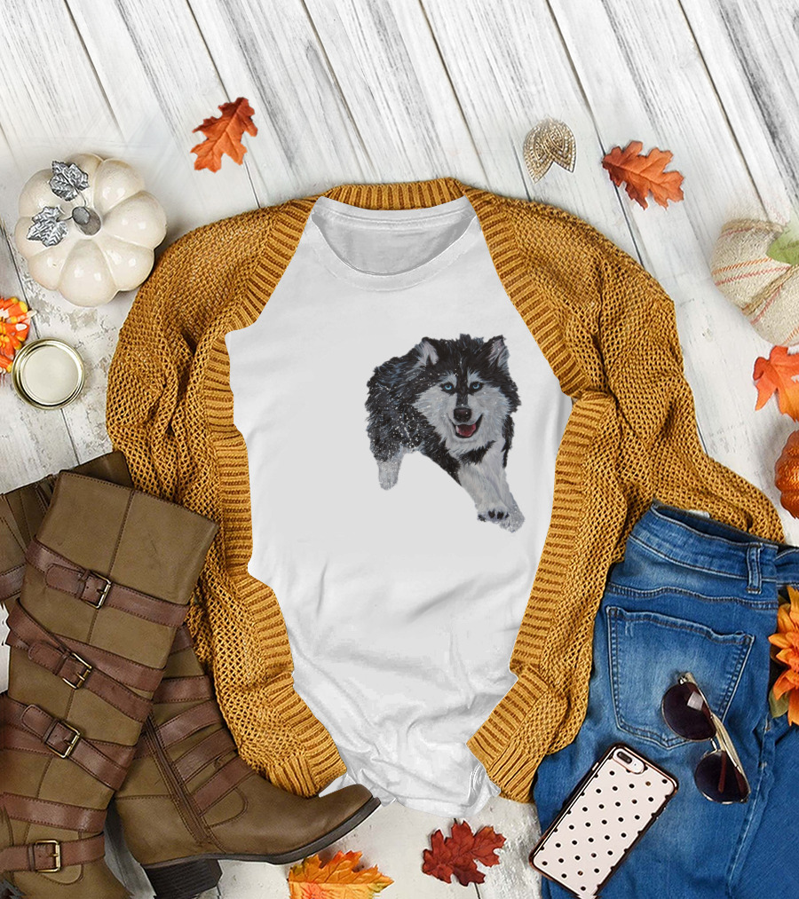 Husky Runner Siberian Dog Dynamic Snowy Motion Appearance T-Shirt