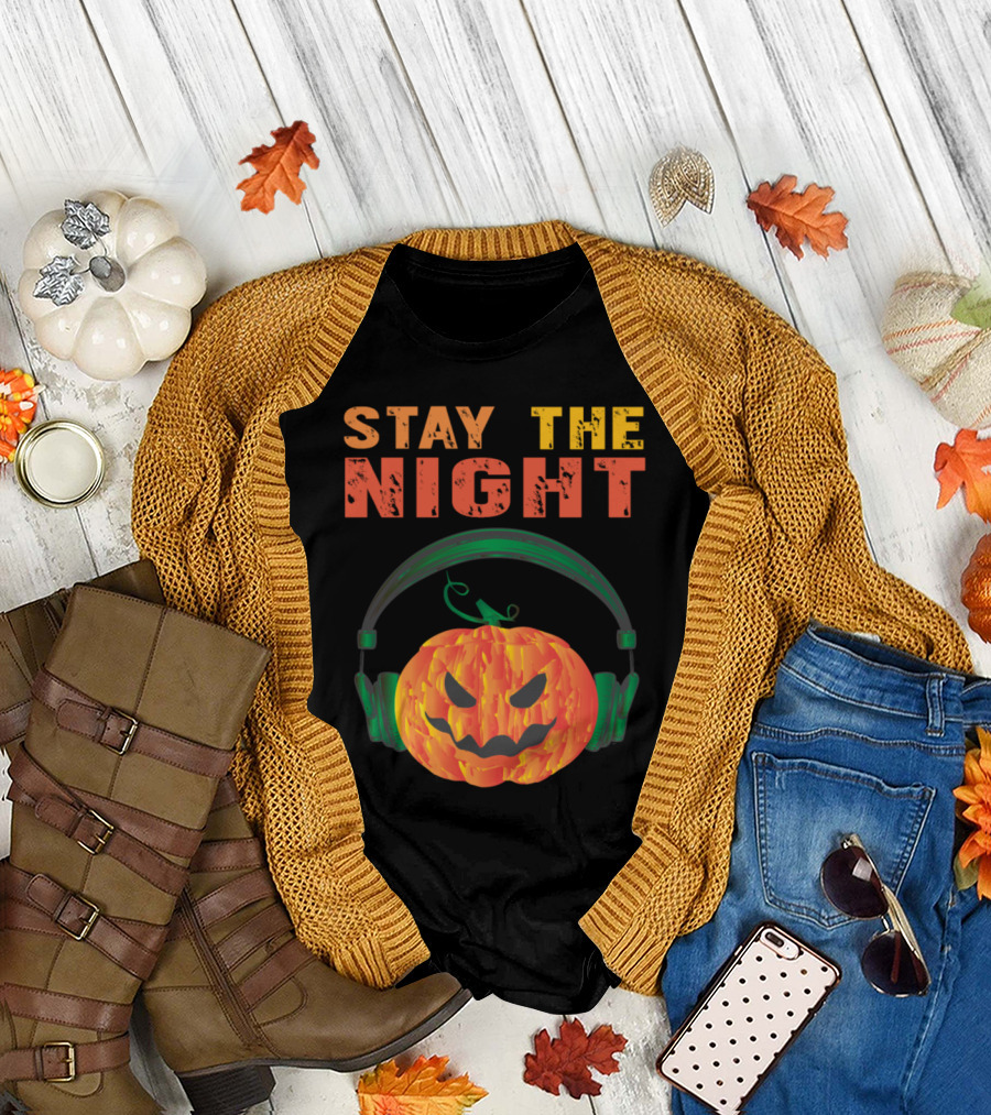 Stay the Night Evil Pumpkin DJ Music Party Headphones T-Shirt
