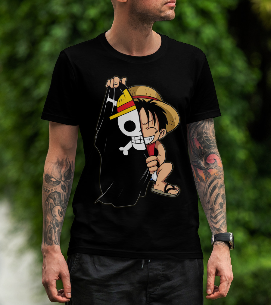 Luffy Pirate Hat Skull Flag Onepiece T-Shirt
