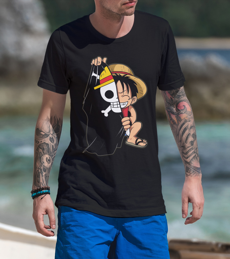 Luffy Pirate Hat Skull Flag Onepiece T-Shirt