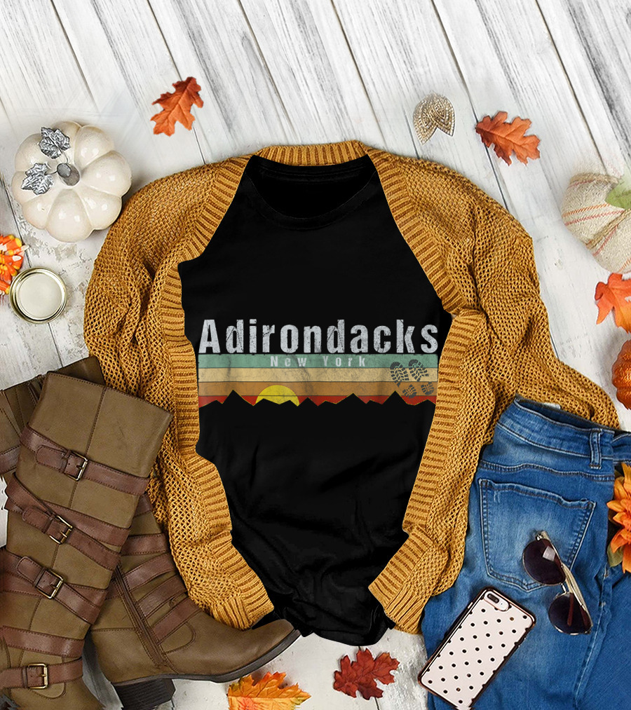 Adirondacks New York Vintage Sunset Hiking Trail Retro T-Shirt