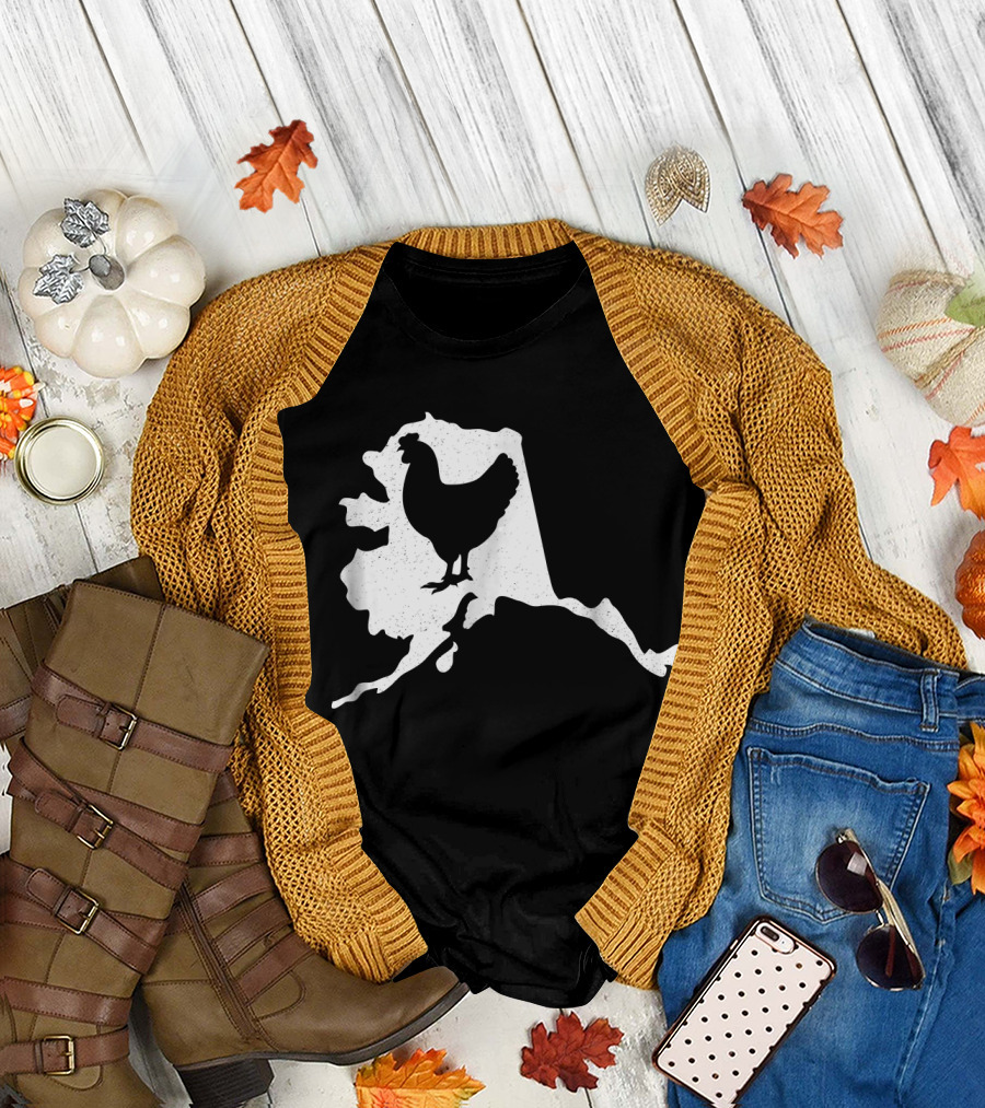 Alaska Map with Chicken Silhouette Poultry Farmer T-Shirt