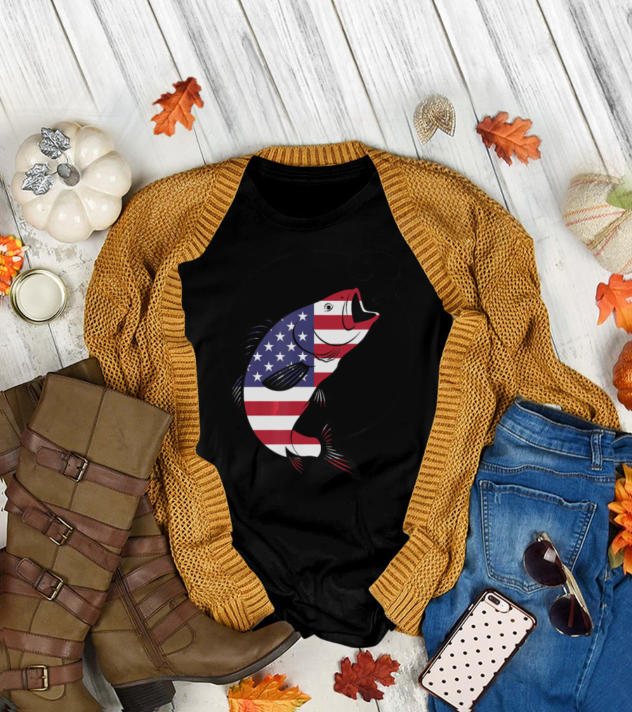 American Flag Bass Fishing Patriotic T-Shirt