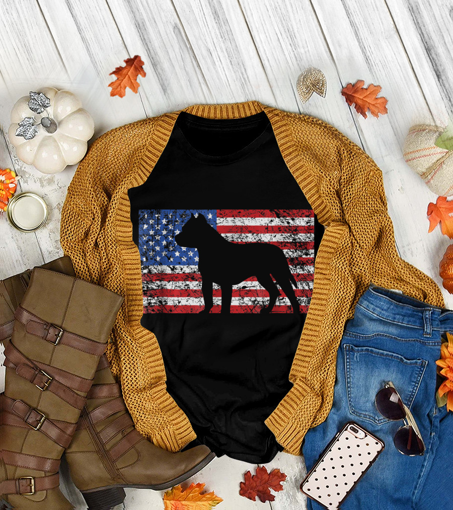 American Flag Pitbull Dog 4th of July T-Shirt