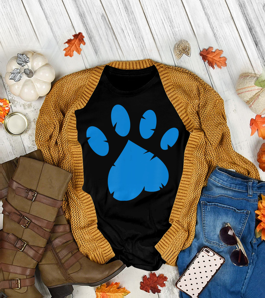Animal Rescue Black Shirt with Blue Paw Prints T-Shirt