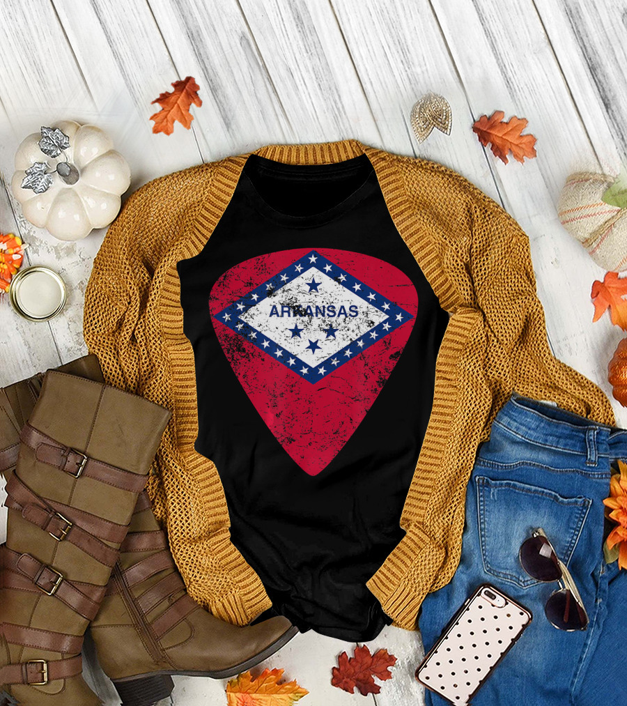 Arkansas USA Flag Guitar Pick with Stars T-Shirt