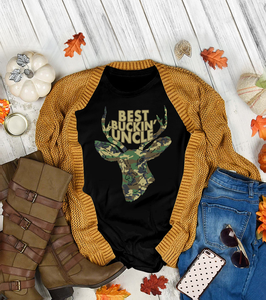Best Buckin' Uncle Camo Deer Head Hunter T-Shirt