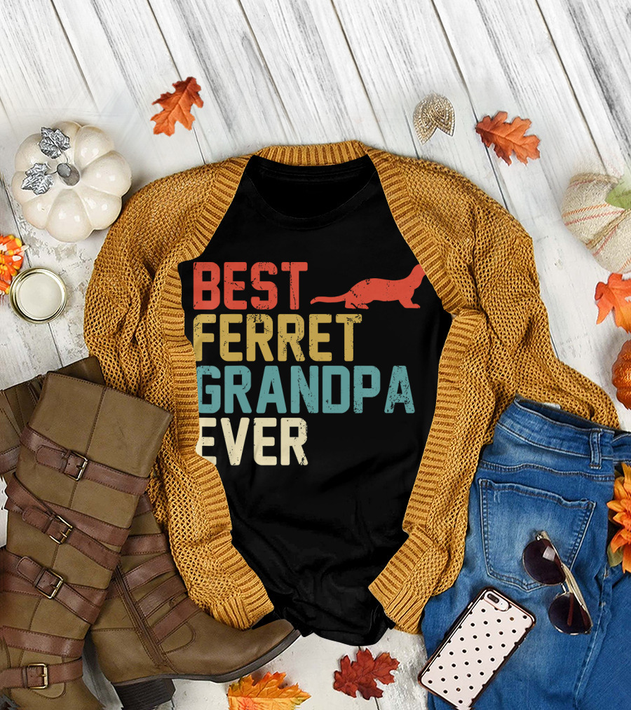 BEST FERRET GRANDPA EVER Retro Grandp T-Shirt