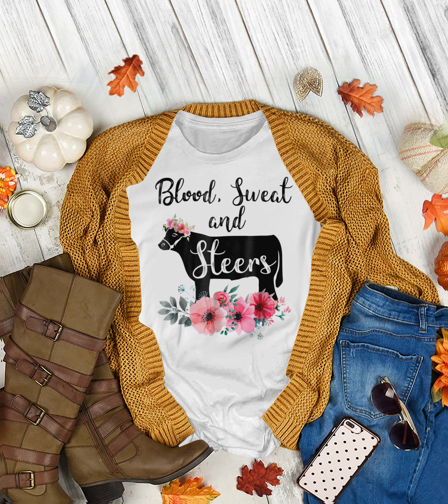 Blood Sweat and Steers Floral Cow T-Shirt