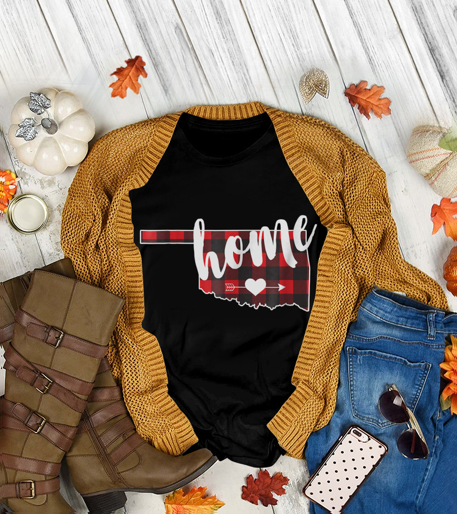 Buffalo Plaid Home Oklahoma State Heart Arrow T-Shirt