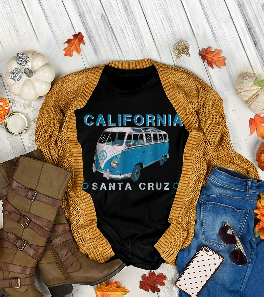 California Santa Cruz Peace Van Vintage Surf T-Shirt