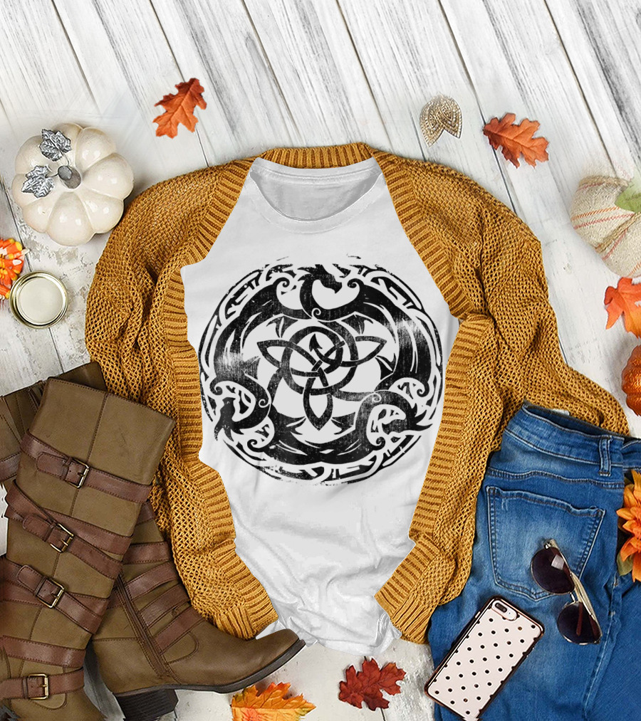 Celtic Irish Dragon Circle Knot Triquetra T-Shirt