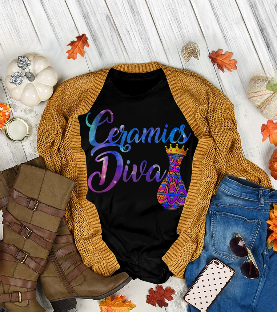 Ceramics Diva Colorful Crown Vase Artistry T-Shirt