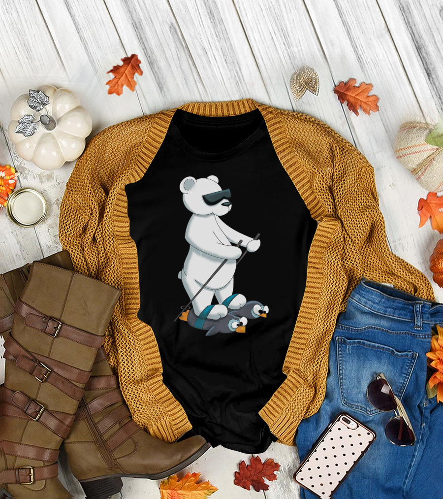 Cool Christmas Polar Bear Skiing on Penguin Skis T-Shirt
