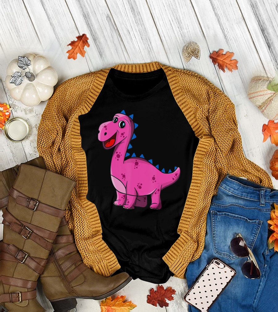 Cute Pink Dinosaur with Blue Spikes T-Shirt
