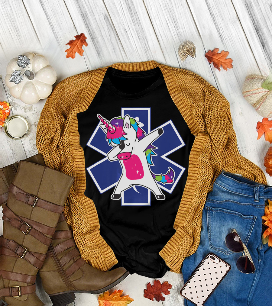 EMS EMT Medic Nurse Doctor Dabbing Unicorn Star of Life T-Shirt