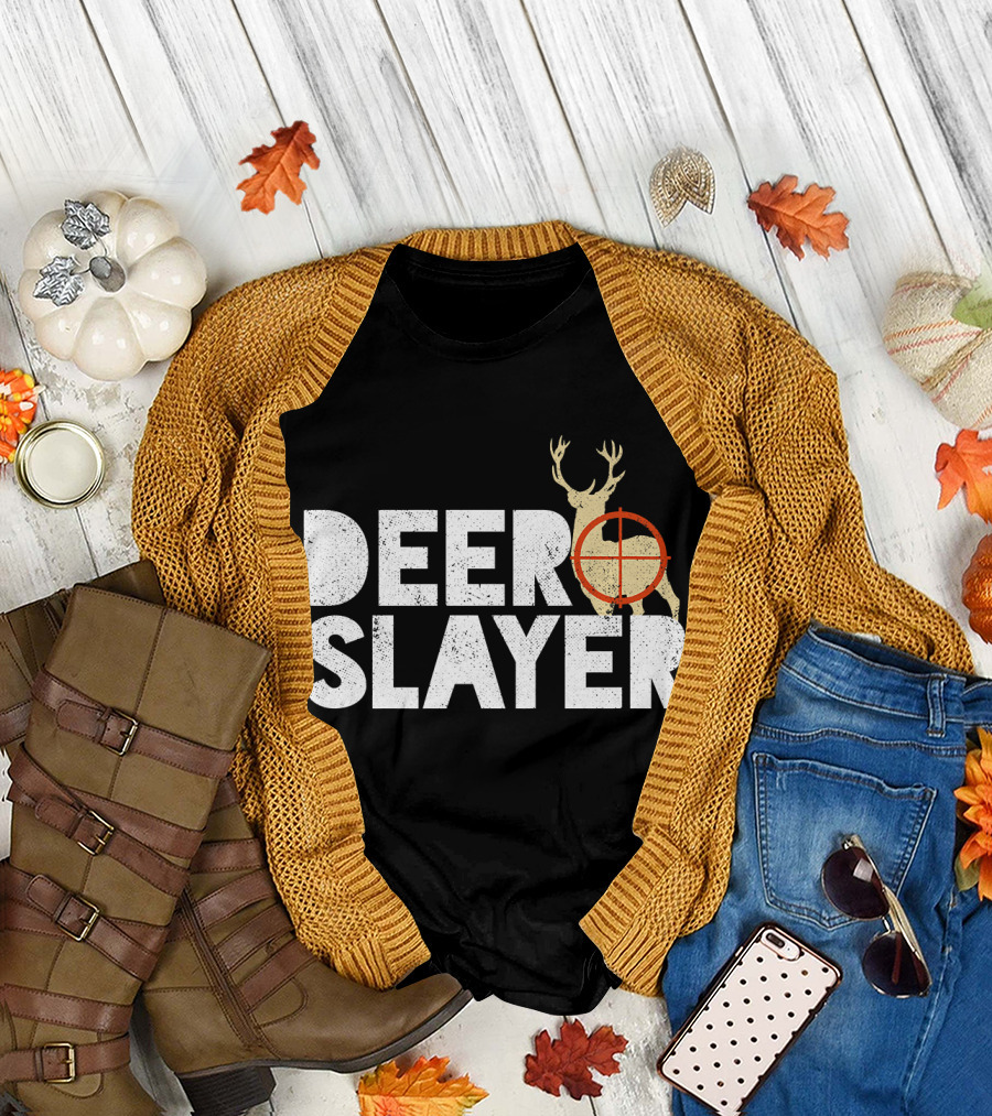 Deer Slayer Hunting with Rifle Target and Buck T-Shirt