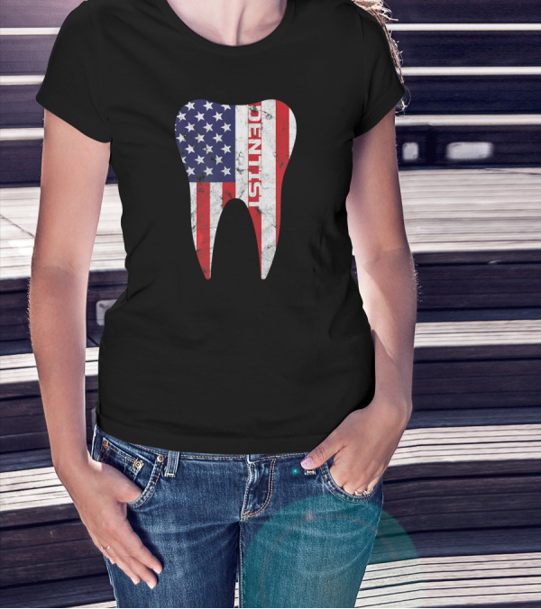 Dentist Patriotic American Flag Tooth T-Shirt